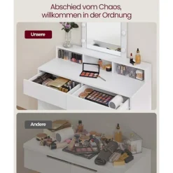 Rootz White spånplade sminkebord - Vanity Desk - Makeup Bord - Rummelig opbevaring - 40 cm x 100 cm x 145 cm