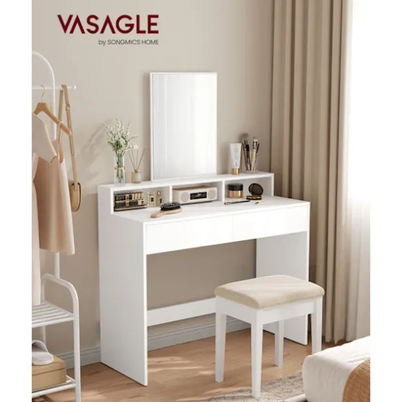 Rootz White spånplade toiletbord - Sminkebord - Makeup skrivebord - Rummelig opbevaring - Robust konstruktion - Nem montering - 40 cm x 100 cm x 140 c | Fyndiq