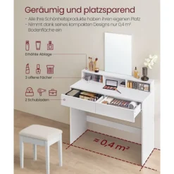 Rootz White spånplade toiletbord - Sminkebord - Makeup skrivebord - Rummelig opbevaring - Robust konstruktion - Nem montering - 40 cm x 100 cm x 140 c | Fyndiq