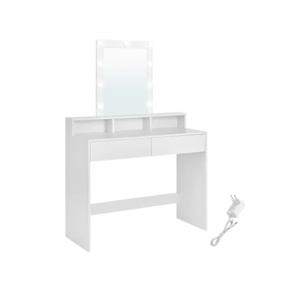 Rootz White spånplade toiletbord - Sminkebord - Makeup skrivebord - Rummelig opbevaring - Robust konstruktion - Nem montering - 40 cm x 100 cm x 145 c | Fyndiq