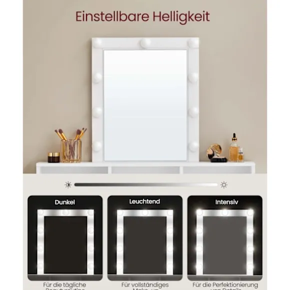 Rootz White spånplade toiletbord - Sminkebord - Makeup skrivebord - Rummelig opbevaring - Robust konstruktion - Nem montering - 40 cm x 100 cm x 145 c | Fyndiq