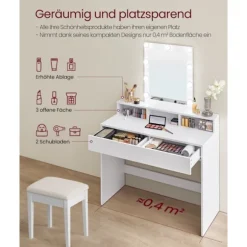 Rootz White spånplade toiletbord - Sminkebord - Makeup skrivebord - Rummelig opbevaring - Robust konstruktion - Nem montering - 40 cm x 100 cm x 145 c | Fyndiq