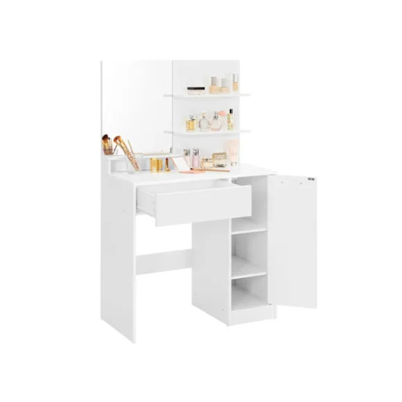 Rootz White Toiletbord - Sminkebord - Makeup Organizer - Spånplademateriale - Gennemtænkt design - Nem morgenrutine - 80 cm x 40 cm x 132 cm