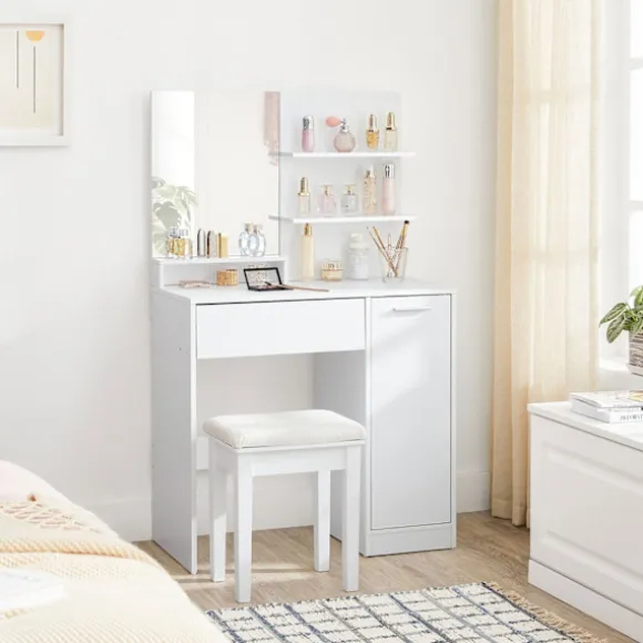 Rootz White Toiletbord - Sminkebord - Makeup Organizer - Spånplademateriale - Gennemtænkt design - Nem morgenrutine - 80 cm x 40 cm x 132 cm