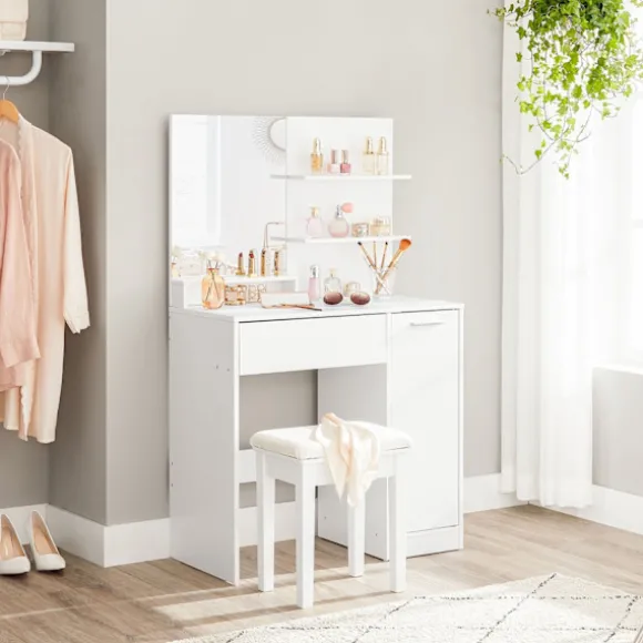 Rootz White Toiletbord - Sminkebord - Makeup Organizer - Spånplademateriale - Gennemtænkt design - Nem morgenrutine - 80 cm x 40 cm x 132 cm