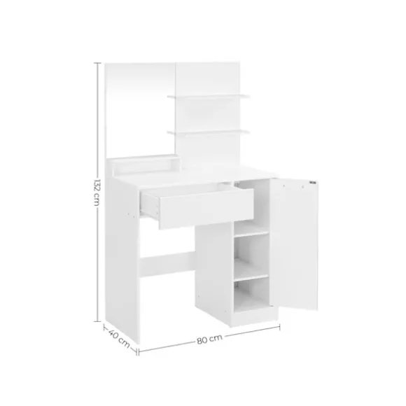 Rootz White Toiletbord - Sminkebord - Makeup Organizer - Spånplademateriale - Gennemtænkt design - Nem morgenrutine - 80 cm x 40 cm x 132 cm