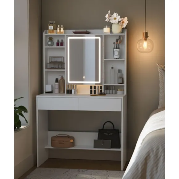 Rootz White Toiletbord - Spånplader - Makeup Skrivebord - Opbevaringsorganer - 40 cm x 90 cm x 144,7 cm - 31,6 kg - 100 kg Belastningskapacitet