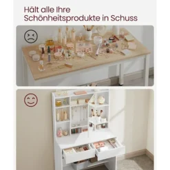 Rootz White Toiletbord - Spånplader - Makeup Skrivebord - Opbevaringsorganer - 40 cm x 90 cm x 144,7 cm - 31,6 kg - 100 kg Belastningskapacitet