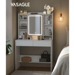 Rootz White Toiletbord - Sminkebord - Makeup skrivebord - Spånplademateriale - Rummelig opbevaring - Nem montering - 40 cm x 90 cm x 144,7 cm