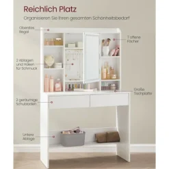 Rootz White Toiletbord - Sminkebord - Makeup skrivebord - Spånplademateriale - Rummelig opbevaring - Nem montering - 40 cm x 90 cm x 144,7 cm