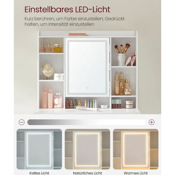 Rootz White Toiletbord - Sminkebord - Makeup skrivebord - Spånplademateriale - Rummelig opbevaring - Nem montering - 40 cm x 90 cm x 144,7 cm