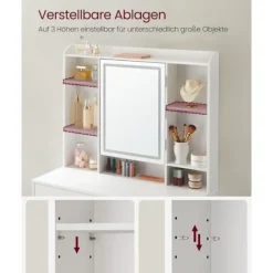Rootz White Toiletbord - Sminkebord - Makeup skrivebord - Spånplademateriale - Rummelig opbevaring - Nem montering - 40 cm x 90 cm x 144,7 cm