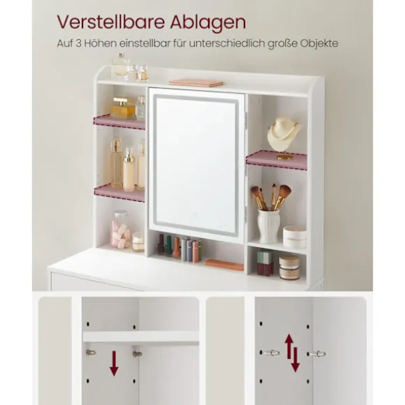 Rootz White Toiletbord - Sminkebord - Makeup skrivebord - Spånplademateriale - Rummelig opbevaring - Nem montering - 40 cm x 90 cm x 144,7 cm