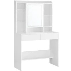 Rootz White Toiletbord - Sminkebord - Makeup skrivebord - Spånplademateriale - Rummelig opbevaring - Nem montering - 40 cm x 90 cm x 144,7 cm