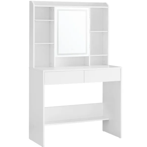 Rootz White Toiletbord - Sminkebord - Makeup skrivebord - Spånplademateriale - Rummelig opbevaring - Nem montering - 40 cm x 90 cm x 144,7 cm