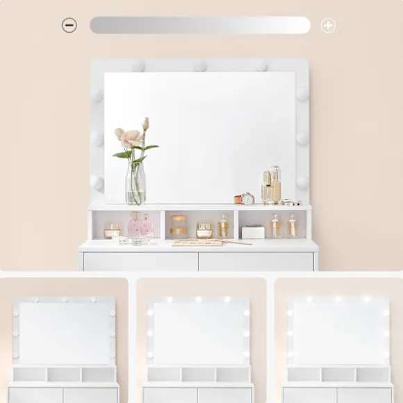Rootz White Toiletbord - Sminkebord - Makeup Skrivebord - Spånplademateriale - Melaminbelægning - 80 cm x 40 cm x 140 cm - LED-pærer inkluderet - Anti | Fyndiq