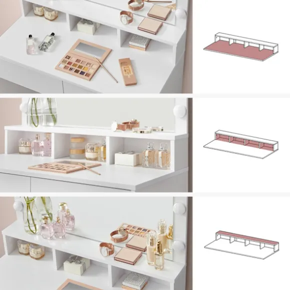 Rootz White Toiletbord - Sminkebord - Makeup Skrivebord - Spånplademateriale - Melaminbelægning - 80 cm x 40 cm x 140 cm - LED-pærer inkluderet - Anti | Fyndiq