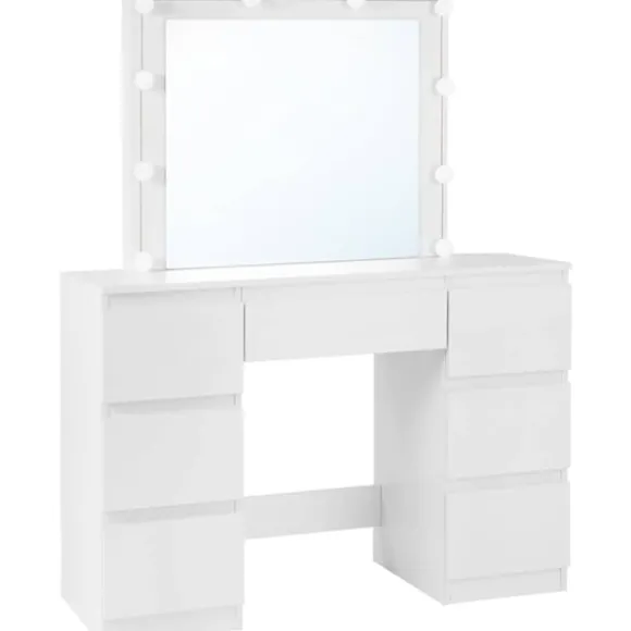 Rootz White Toiletbord - Vanity Desk - Makeup Bord - Justerbar LED-belysning - Rigelig opbevaring - Holdbart design - 110 cm x 140,5 cm x 39,5 cm
