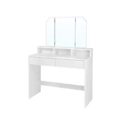 Rootz White Toiletbord med sammenklappeligt spejl - Makeup Vanity - Beauty Station - Spånplade med melaminbelægning - 100cm x 40cm x 142cm