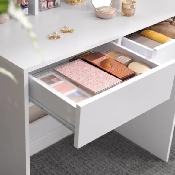 Rootz White Toiletbord med sammenklappeligt spejl - Makeup Vanity - Beauty Station - Spånplade med melaminbelægning - 100cm x 40cm x 142cm