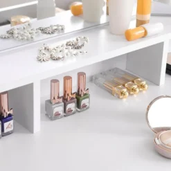 Rootz White Toiletbord med sammenklappeligt spejl - Makeup Vanity - Beauty Station - Spånplade med melaminbelægning - 100cm x 40cm x 142cm