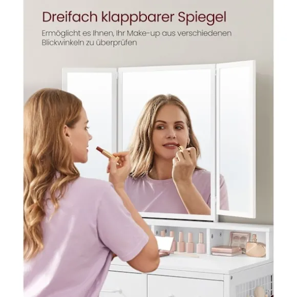 Rootz White Toiletbordsæt - Sminkebord - Makeupbord - Spånplade stålglas - Kunstlæderskumgummi - 40 cm x 90 cm x 141 cm - 28,6 cm x 42 cm x 42,5 cm - | Fyndiq
