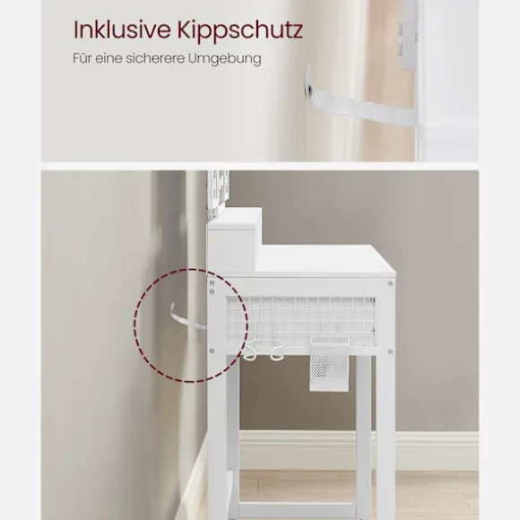 Rootz White Toiletbordsæt - Sminkebord - Makeupbord - Spånplade stålglas - Kunstlæderskumgummi - 40 cm x 90 cm x 141 cm - 28,6 cm x 42 cm x 42,5 cm - | Fyndiq