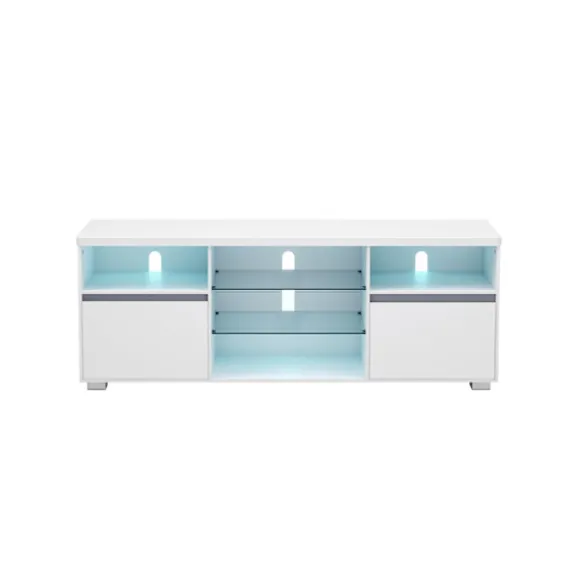 Rootz White TV Stand - Underholdningscenter - Mediekonsol - Spånplade - Hærdet glas - 40 cm x 160 cm x 60 cm - 37,2 kg - 40 kg Max bordpladebelastning | Fyndiq