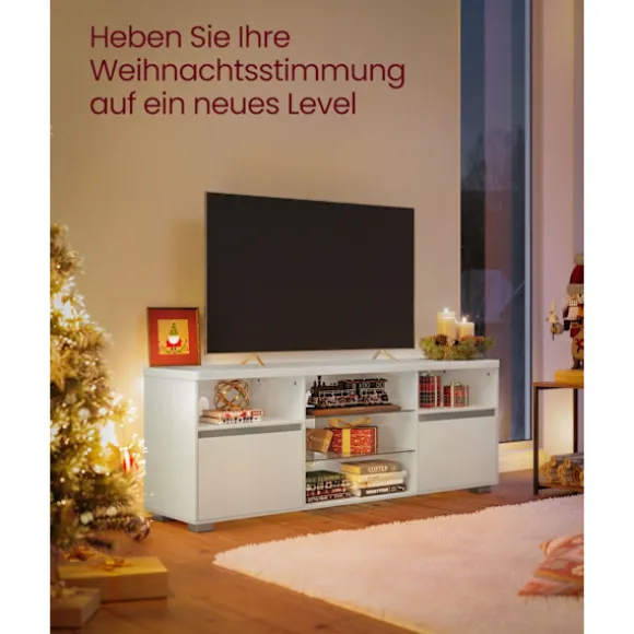 Rootz White TV Stand - Underholdningscenter - Mediekonsol - Spånplade - Hærdet glas - 40 cm x 160 cm x 60 cm - 37,2 kg - 40 kg Max bordpladebelastning | Fyndiq