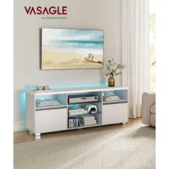 Rootz White TV Stand - Underholdningscenter - Mediekonsol - Spånplade - Hærdet glas - 40 cm x 160 cm x 60 cm - 37,2 kg - 40 kg Max bordpladebelastning | Fyndiq