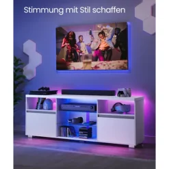 Rootz White TV Stand - Underholdningscenter - Mediekonsol - Spånplade - Hærdet glas - 40 cm x 160 cm x 60 cm - 37,2 kg - 40 kg Max bordpladebelastning | Fyndiq
