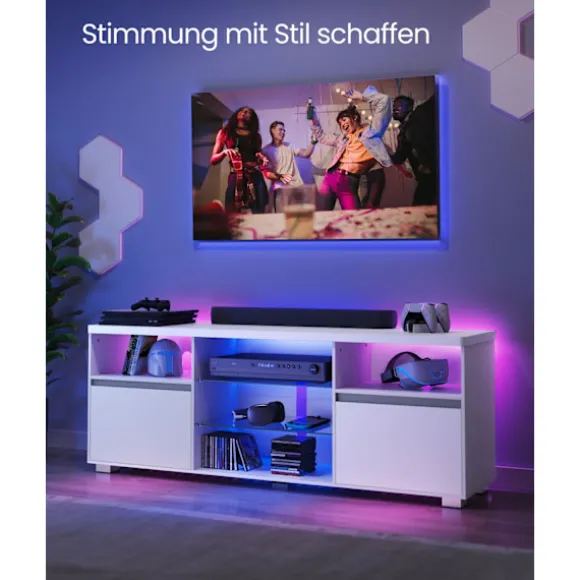 Rootz White TV Stand - Underholdningscenter - Mediekonsol - Spånplade - Hærdet glas - 40 cm x 160 cm x 60 cm - 37,2 kg - 40 kg Max bordpladebelastning | Fyndiq