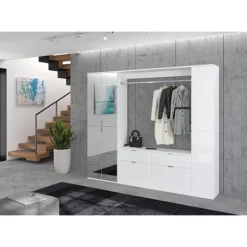 Rootz Wood Material High -Gloss White Systematic Garderobe - Armoire - Dresser - FSC Certified - 212 cm x 193 cm