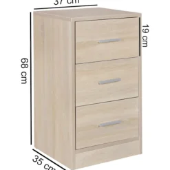 Rootz wood Moderne skænk med 3 skuffer sonoma - Design Natbord 37,5 x 68 x 35 cm - Ekstra højt natbord