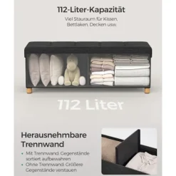 Rootz-sædebrystopbevaring Ottoman - Opbevaringsbænk - Polstret osmannisk - Imiteret linned - Skumpolstring - MDF-konstruktion - 38cm x 110cm x 40cm - | Fyndiq