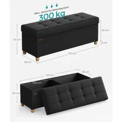 Rootz-sædebrystopbevaring Ottoman - Opbevaringsbænk - Polstret osmannisk - Imiteret linned - Skumpolstring - MDF-konstruktion - 38cm x 110cm x 40cm - | Fyndiq