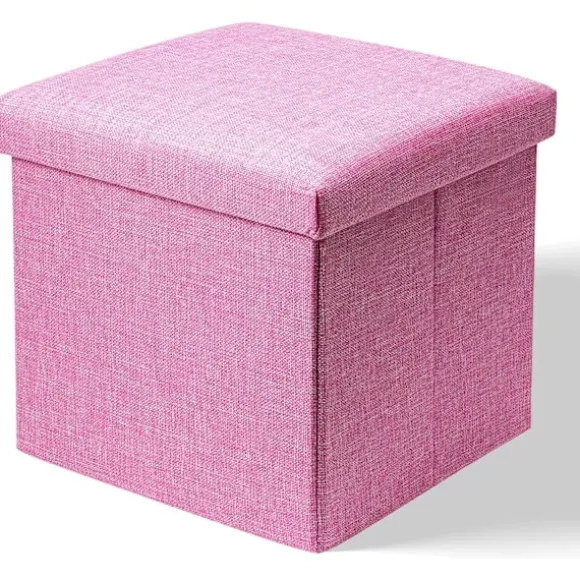 Rosa opbevaringsboks med låg, flad opbevaringsboks, legetøjsboks, fodskammel med opbevaring, mindeboks, opbevaring af småting Pink