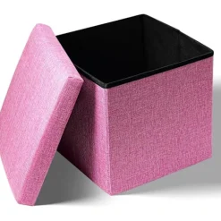 Rosa opbevaringsboks med låg, flad opbevaringsboks, legetøjsboks, fodskammel med opbevaring, mindeboks, opbevaring af småting Pink