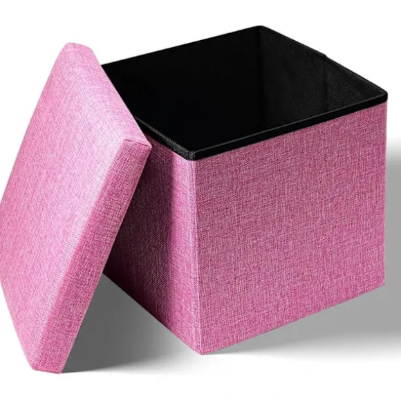 Rosa opbevaringsboks med låg, flad opbevaringsboks, legetøjsboks, fodskammel med opbevaring, mindeboks, opbevaring af småting Pink