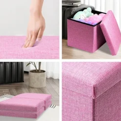 Rosa opbevaringsboks med låg, flad opbevaringsboks, legetøjsboks, fodskammel med opbevaring, mindeboks, opbevaring af småting Pink