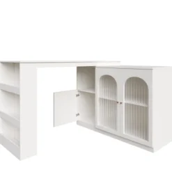 Roterende barbord 360°, 120x40x97 cm med glaslåge, multifunktionelt opbevaringsskab, hvid White