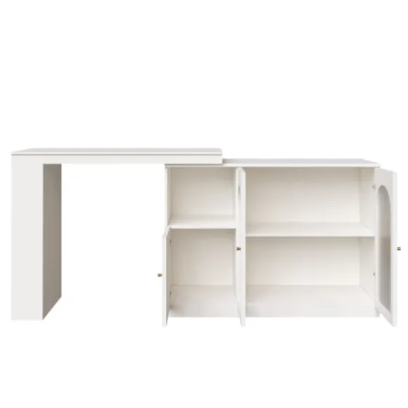 Roterende barbord 360°, 120x40x97 cm med glaslåge, multifunktionelt opbevaringsskab, hvid White