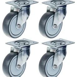 Roulende hjul - 80mm - Grå gummi - Sæt af 4 - Maksimal belastning 80kg Grå