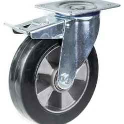 Roulette - Sæt af 4 - 200mm - Sort elastisk gummi - Bremse og fastlåse Svart