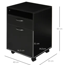 Rullecontainer, Praktisk Arkivskab I Sort, 40X35X60Cm, Med Skuffe Til Kontor & Hjemmekontor