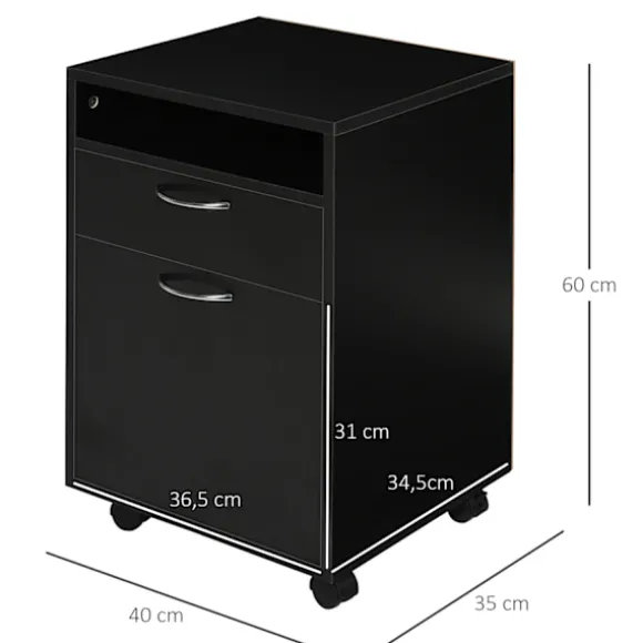 Rullecontainer, Praktisk Arkivskab I Sort, 40X35X60Cm, Med Skuffe Til Kontor & Hjemmekontor