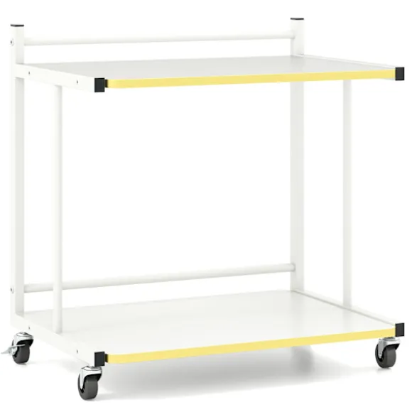 Rullende sidebord med 2 hylder, C-formet, hvid