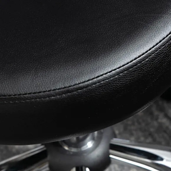Rullende skammel massagestol - roterende arbejdsskammel 360° - højdejusterbart sæde 49-64H cm, ergonomisk ryglæn - forkromet metal i betræk af sort ku | Fyndiq