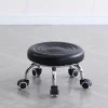 Rullesæde Læder Lav Rund Rullende Skammel med Hjul Hjemmekontor Garage Værksted Fitness Sport, 24cm (Sort)