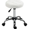 Rulleskammel, højdejusterbar arbejdsskammel, roterende salontaburet til kontor, massage, kunstlæder, hvid, diameter 35,5 x 51-67 cm